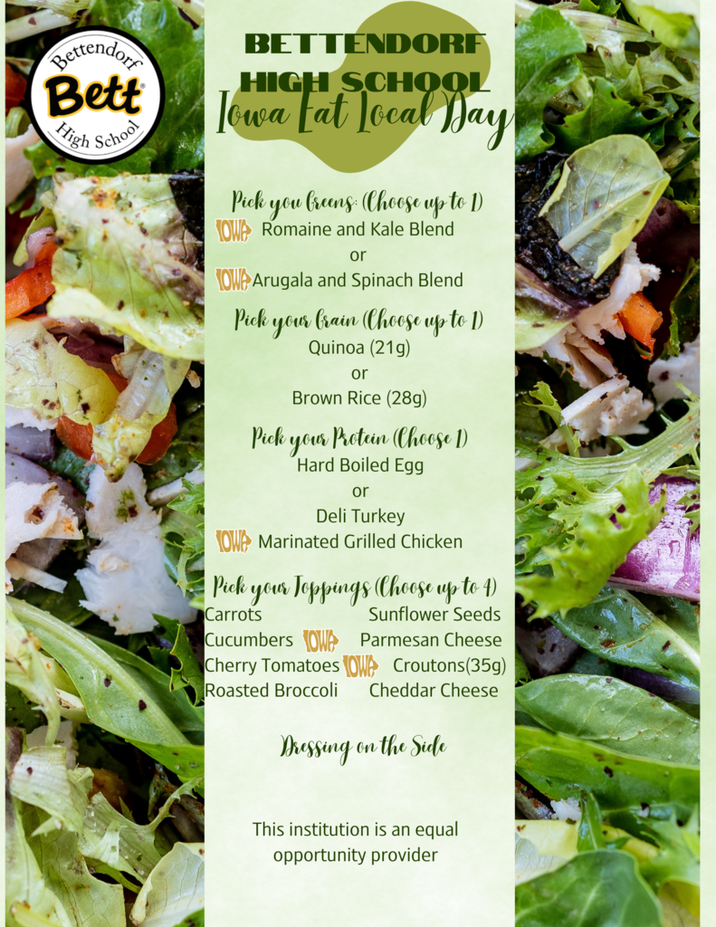 iowa eat local day 2025 flyer of menu offerings at high school and middle school