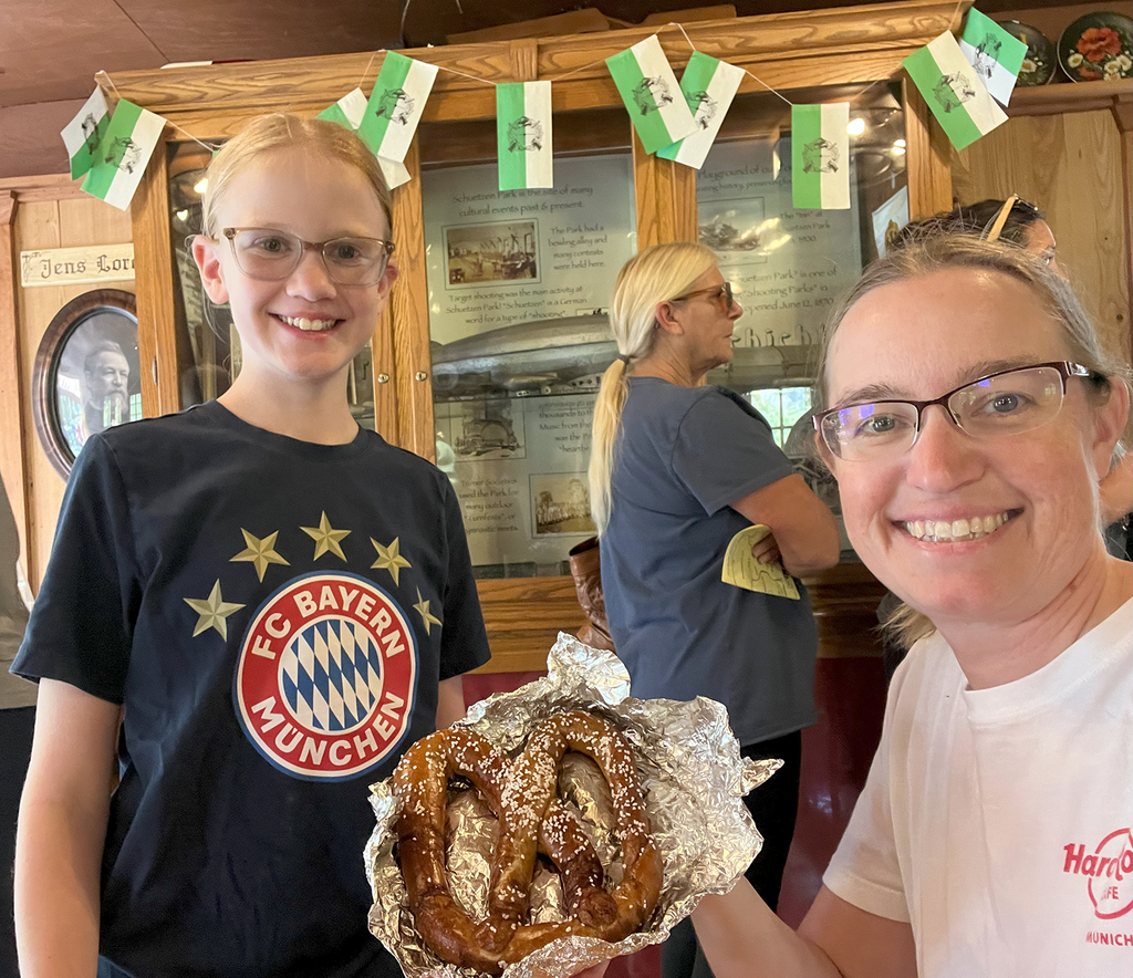Club advisor Carrie Heiting showing off her German pretzel