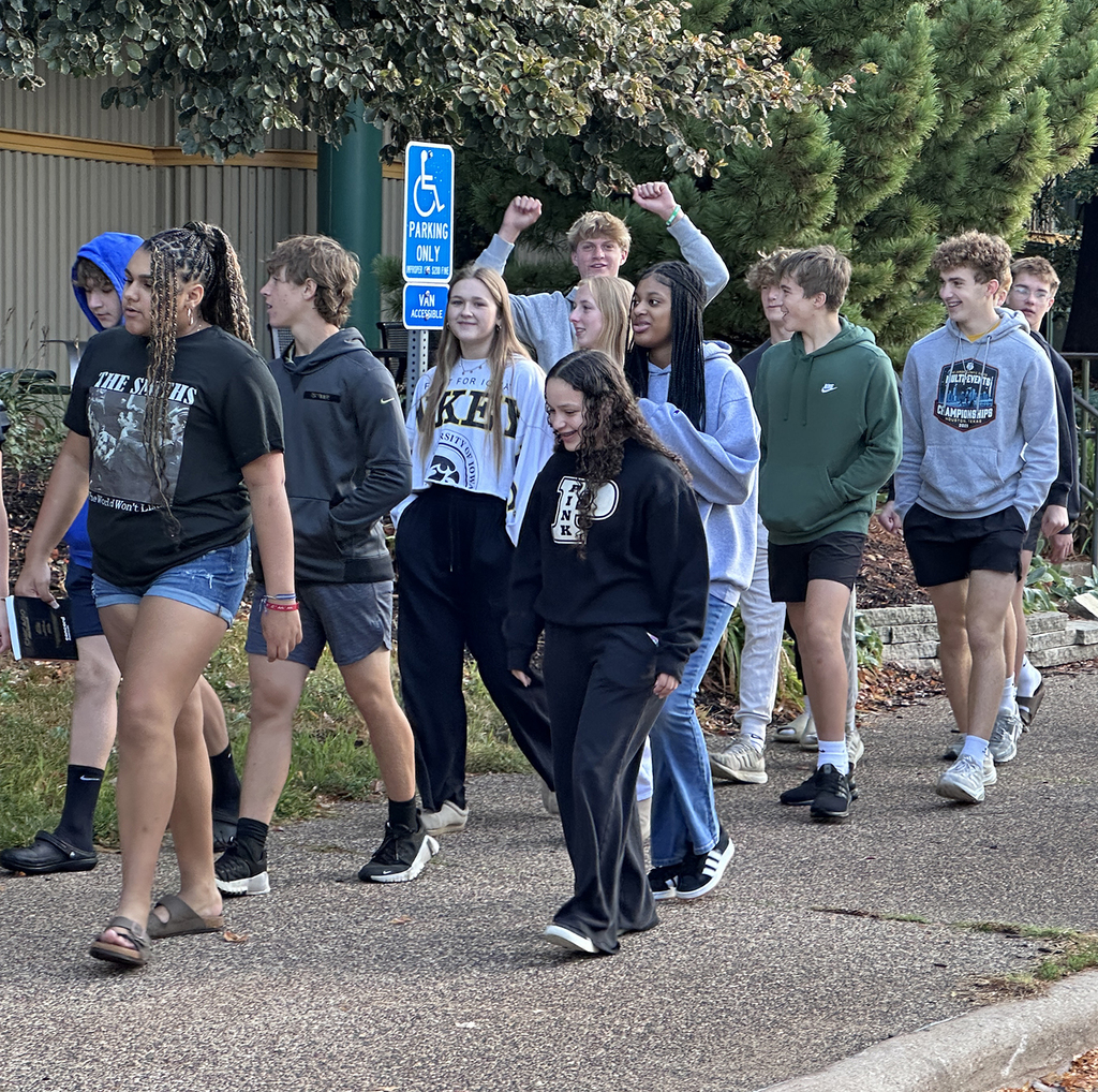 Students walking to the walk-to evacuation site