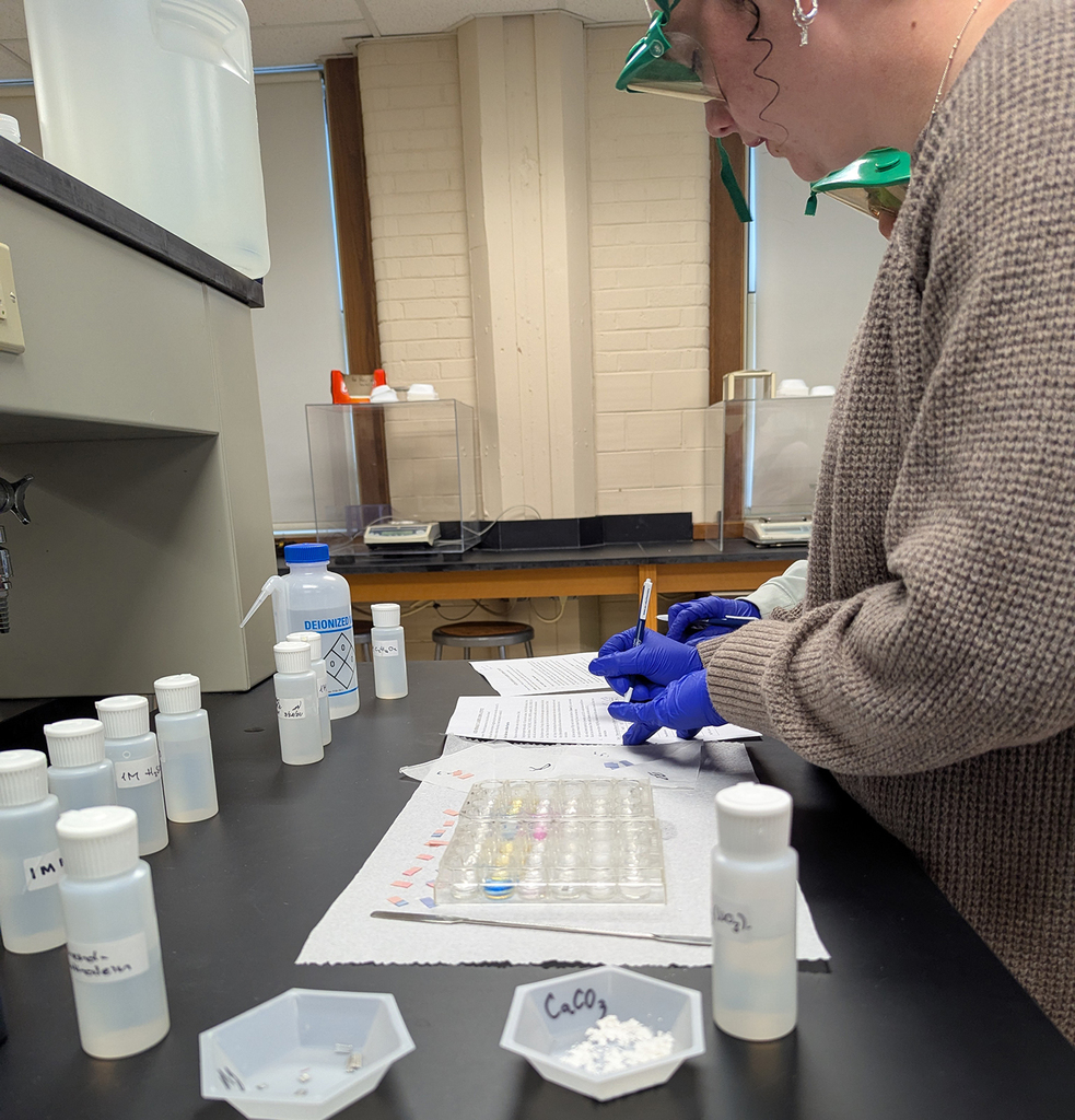 Students exploring acids and bases in the St. Ambrose chemistry lab