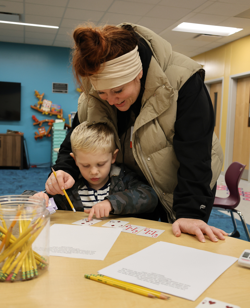 Math Night 2025 - mother and son counting with cards