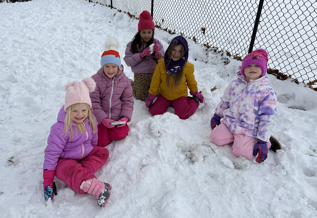 Group of girls playing in the snow