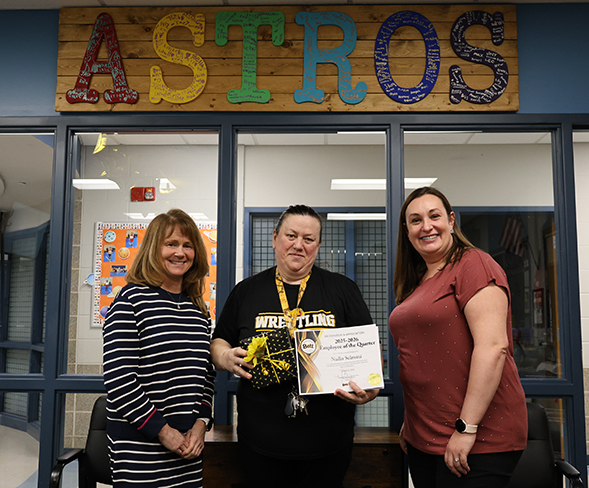 Nadia Selmani with Dr. Morse and Principal Burchard