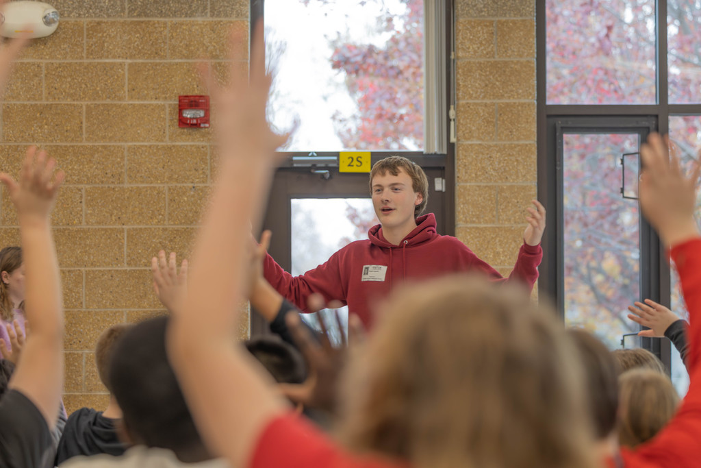 BHS senior Noah Leavitt builds excitement in the elementary students