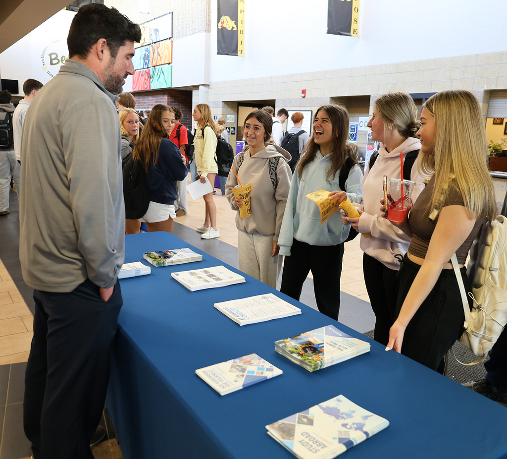 BHS college/university reps vsit with BHS seniors.