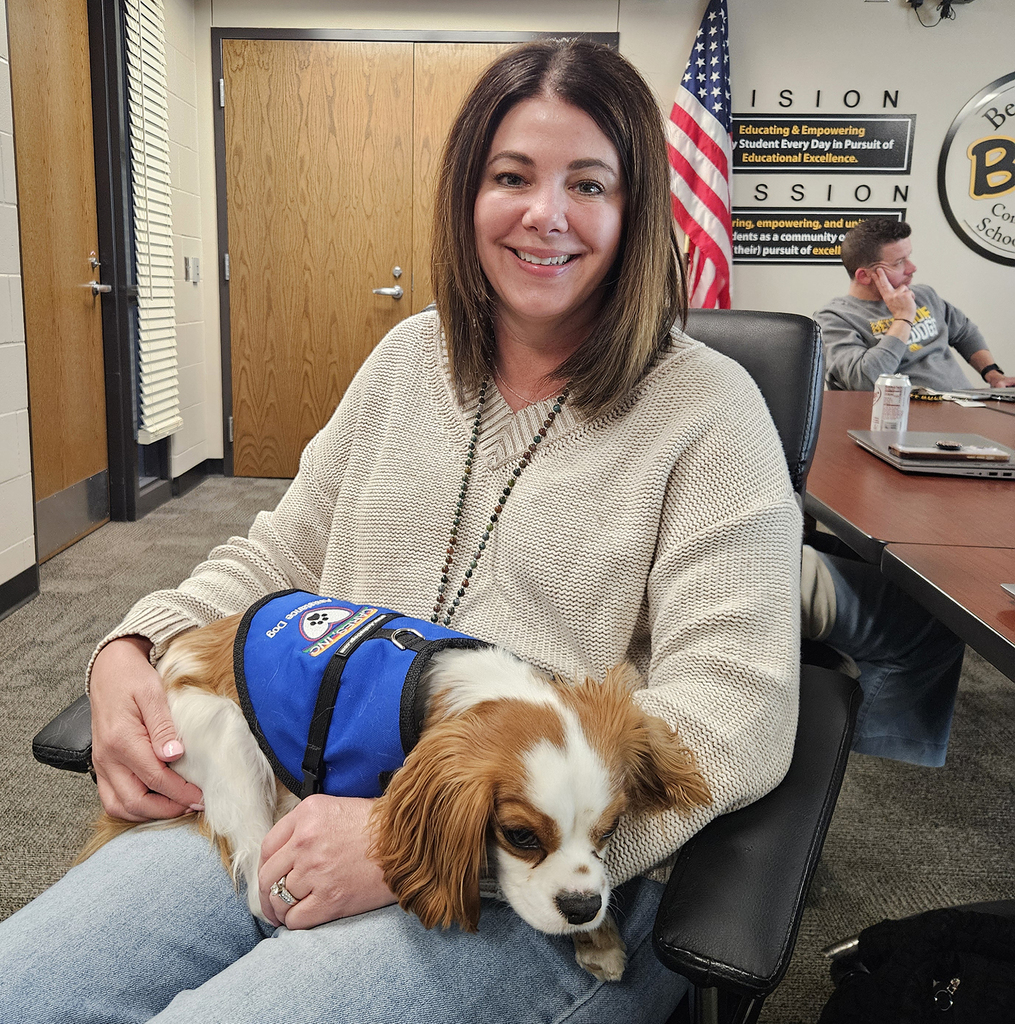 Edison's counselor Marcy Volkstorf with Ernie