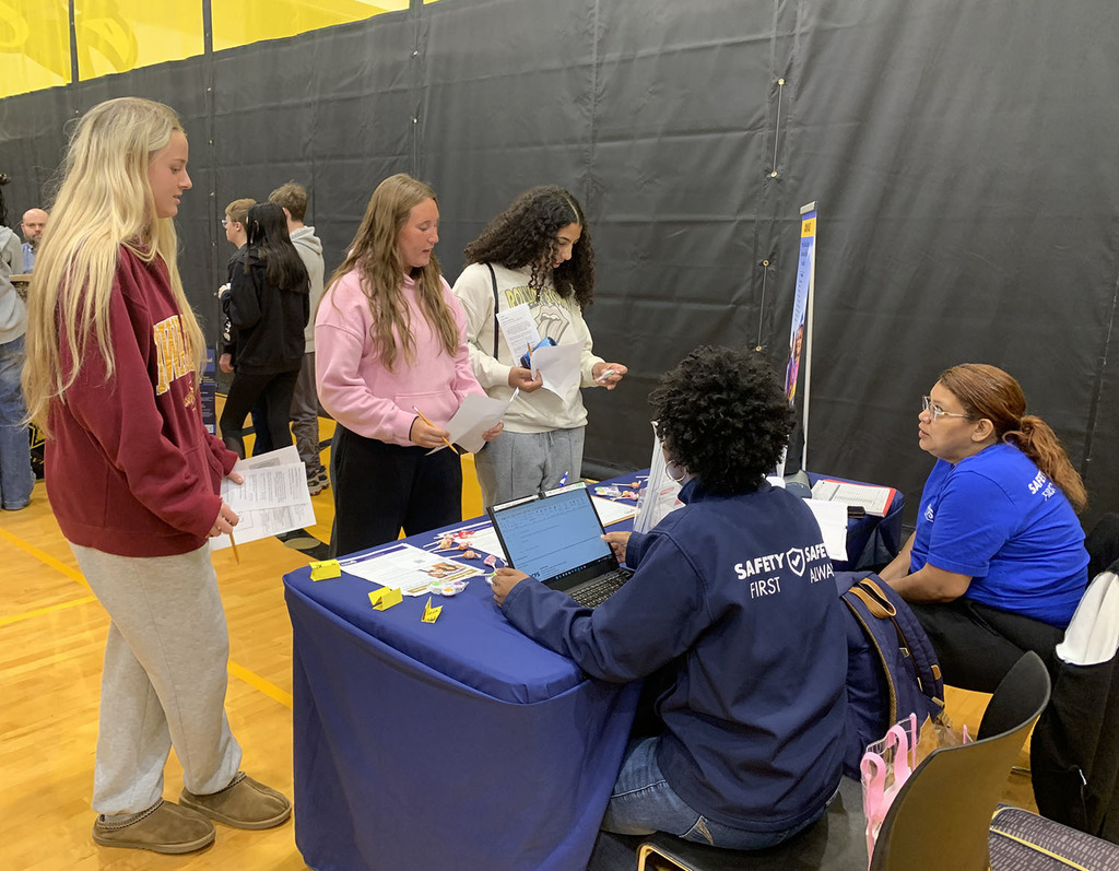 Students visiting with first responders