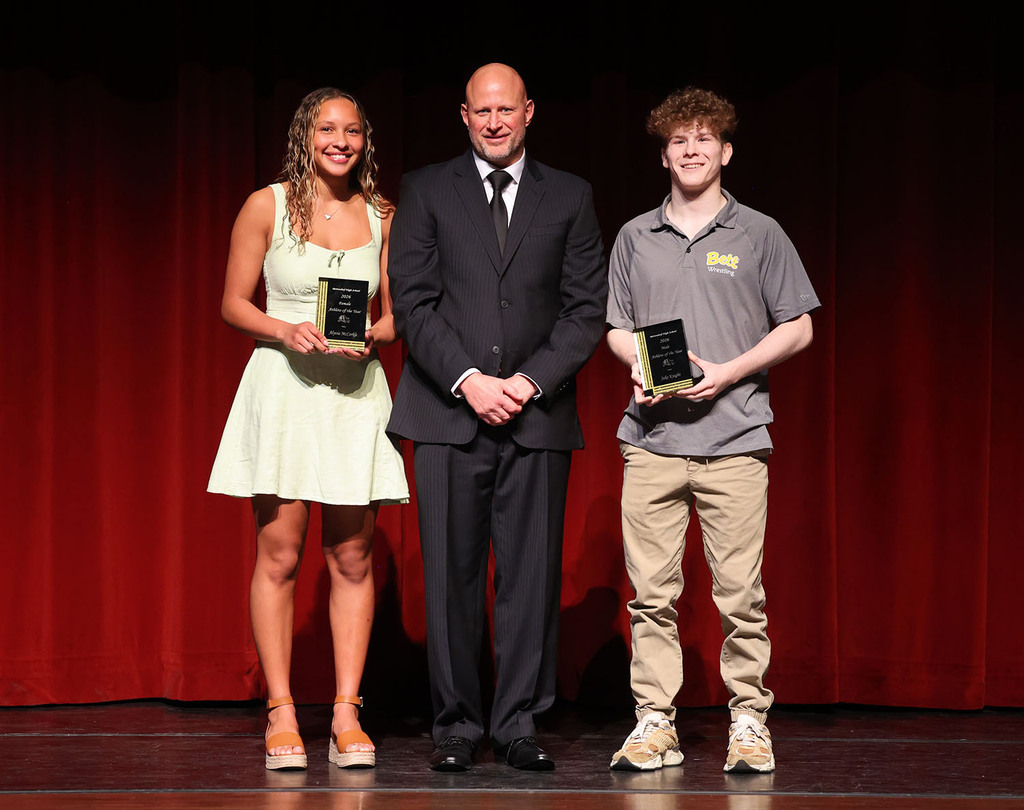 Zach Shay with the Athletes of the Year - Alyvia McCorkle and Jake Knight
