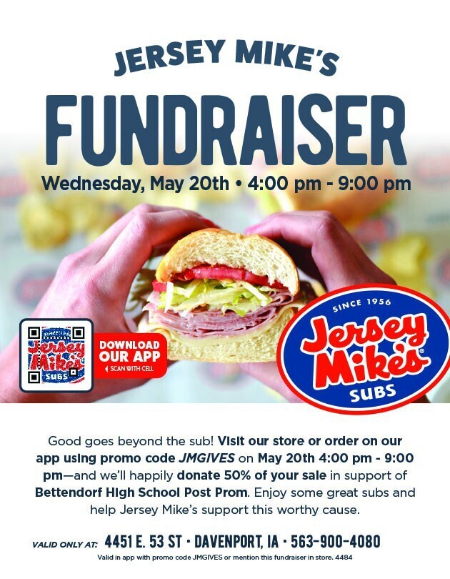 Jersey Mike's Night Fundraiser for 2027 prom - 4-9 pm, Wednesday, May 20