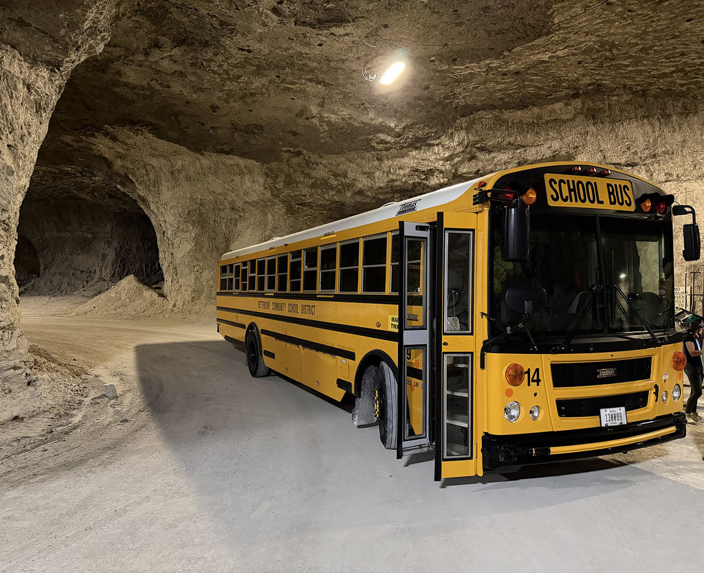 School bus on road undergroud