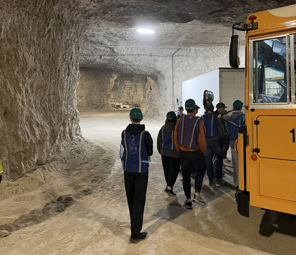 Students touring the underground mine