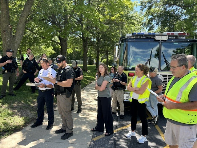 Bettendorf Police & Fire running a drill with district staff.