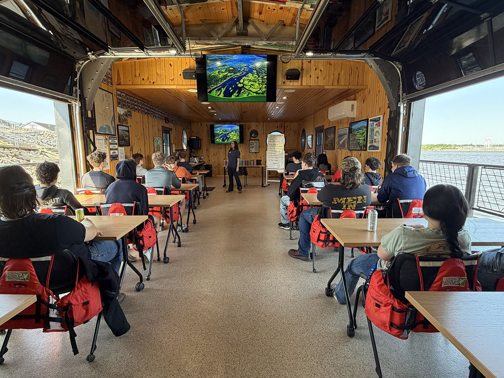 Students in the Mississippi River Institute Floating Classroom.