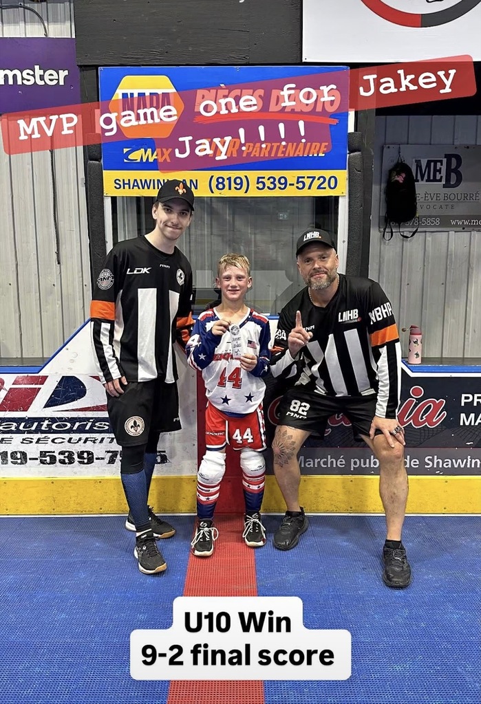 Jacob celebrating MVP of game 1 - U10 Win - 9-2 final score