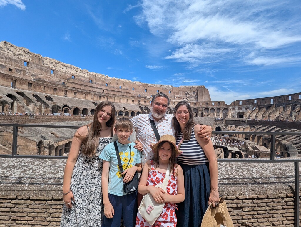 The Magnuson family at the Colosseum in Rome