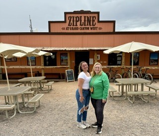 Abigail and her mom getting ready to zipline in the Grand Canyon