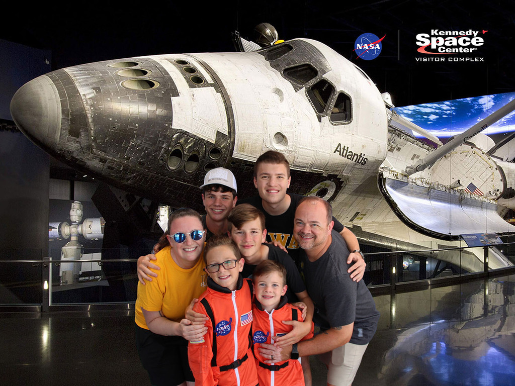 OGrady family with a Kennedy Space Center background