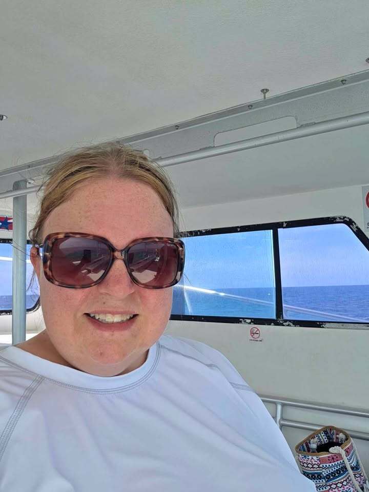 Mrs Mueller on a boat