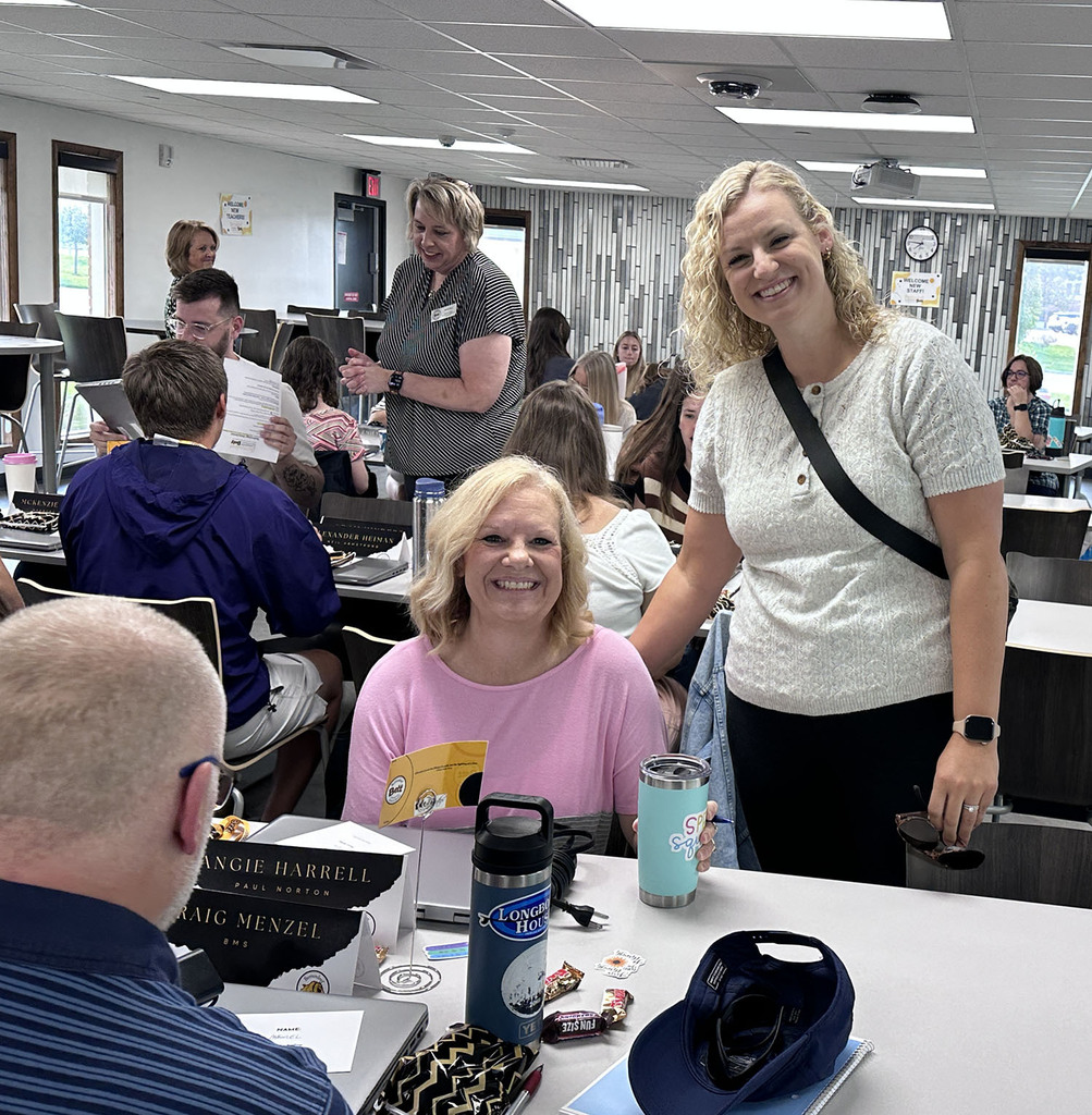 Paul Norton Principal Heather Budd visiting with Angie Harrell, Special education teacher