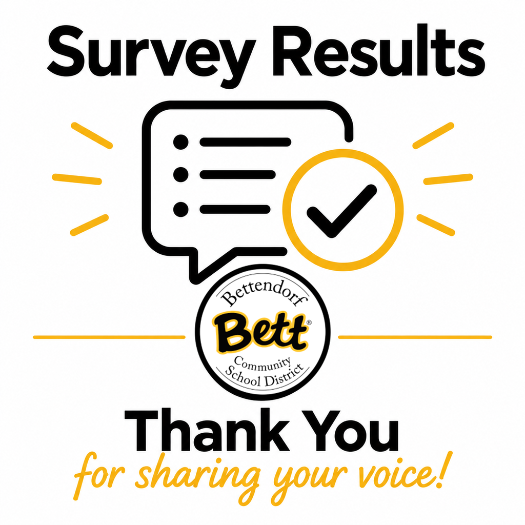 Survey Results - Thank you for sharing your voice! Bettendorf Community School District logo with Bett graphic.