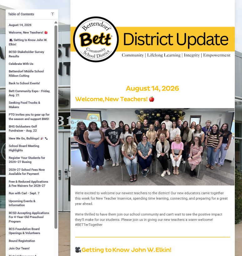 Image of the top of the newsletter