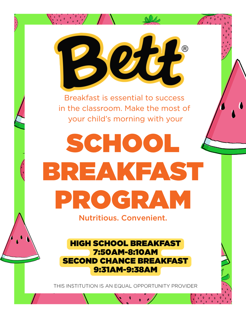 High School Breakfast Daily7:50am-8:10am