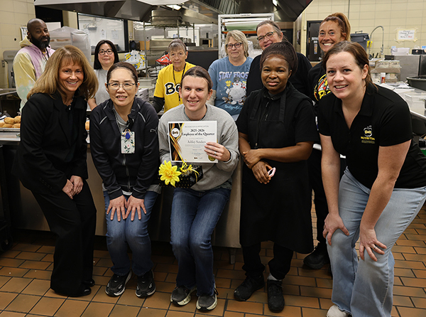 Ashley Sanders with Dr. Morse and the kitchen crew