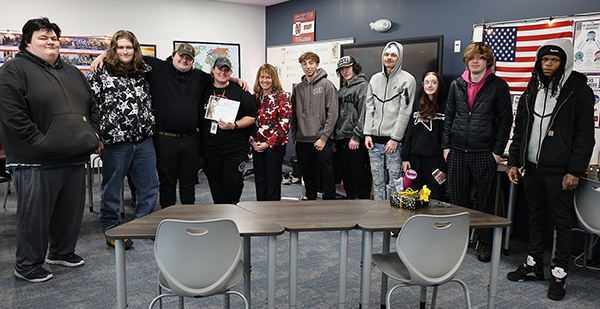 Christy Haynes with Dr. Morse and Edison Academy students