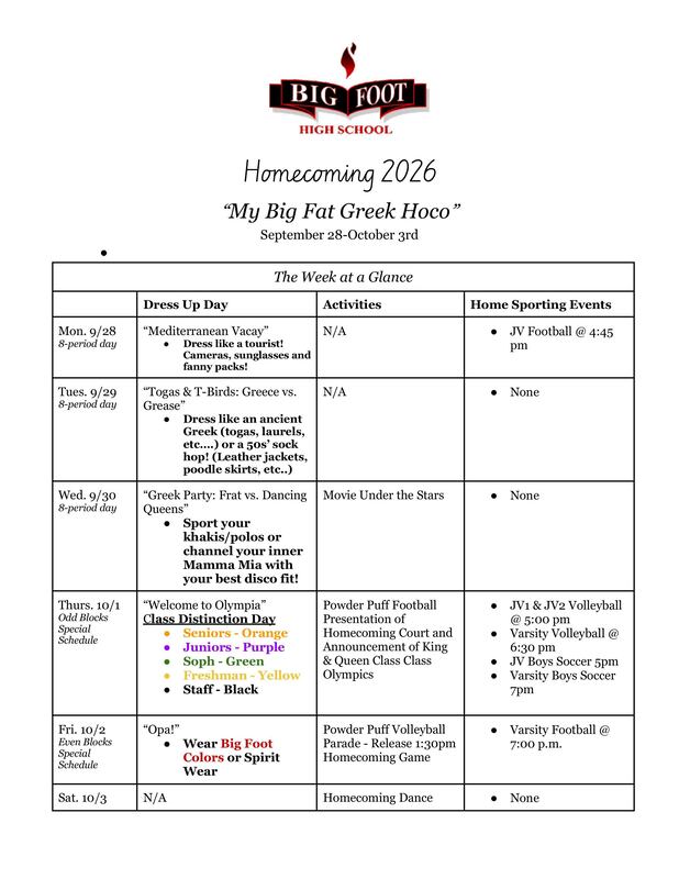 Homecoming Week Schedule