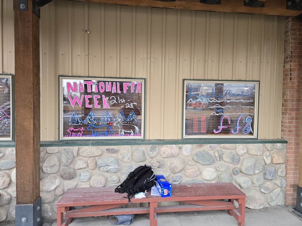 National FFA week decoration of windows at the Bull Pub.
