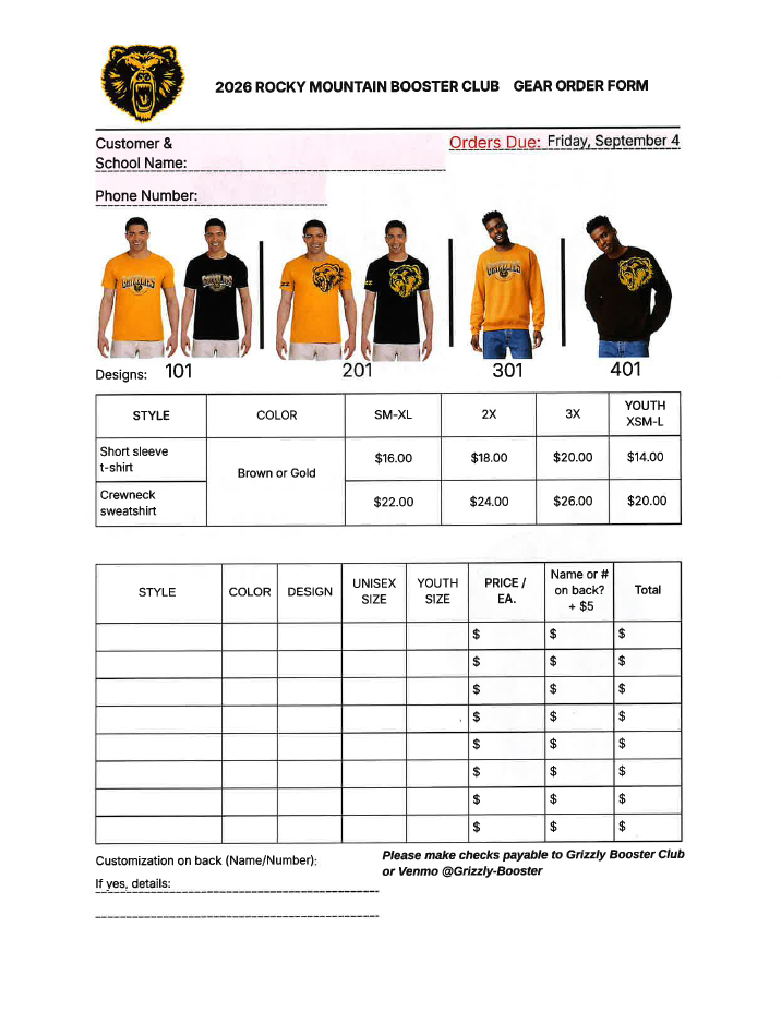 Booster Order Due 9/4