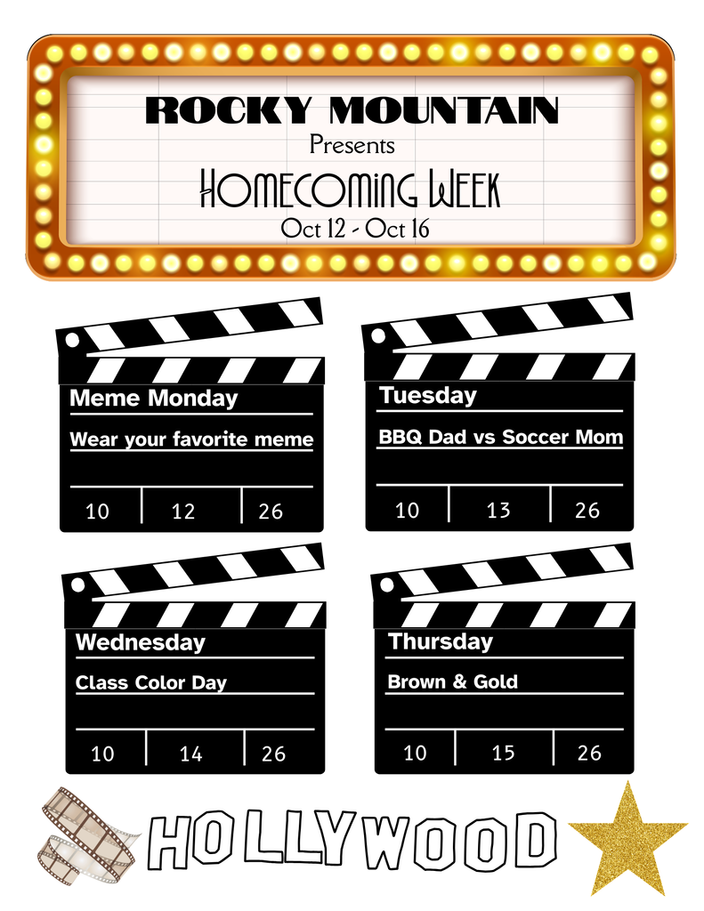 Homecoming dress up days Oct 12 - 15