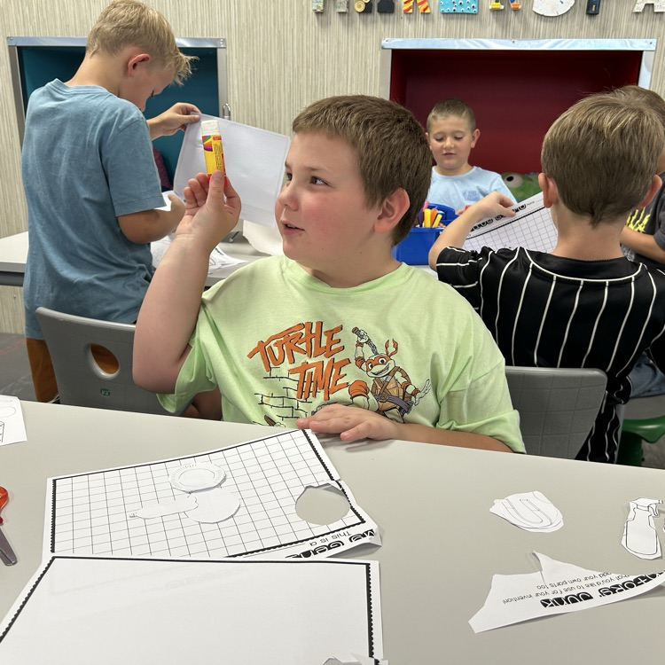 2nd grade is our first Makerspace class this year. Here they are planning their own contraptions