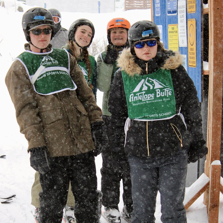 Getting on the chair lift.