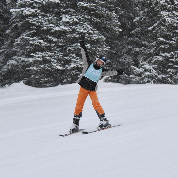 Kaysen having a blast skiing down the mountain