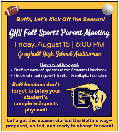 GHS Fall Sports Parent Meeting Flyer