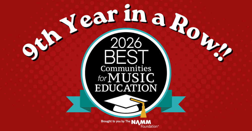 9th Year in a row - Award badge for 2026 Best Communities for Music Education