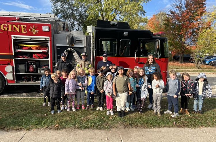 students with fire truck