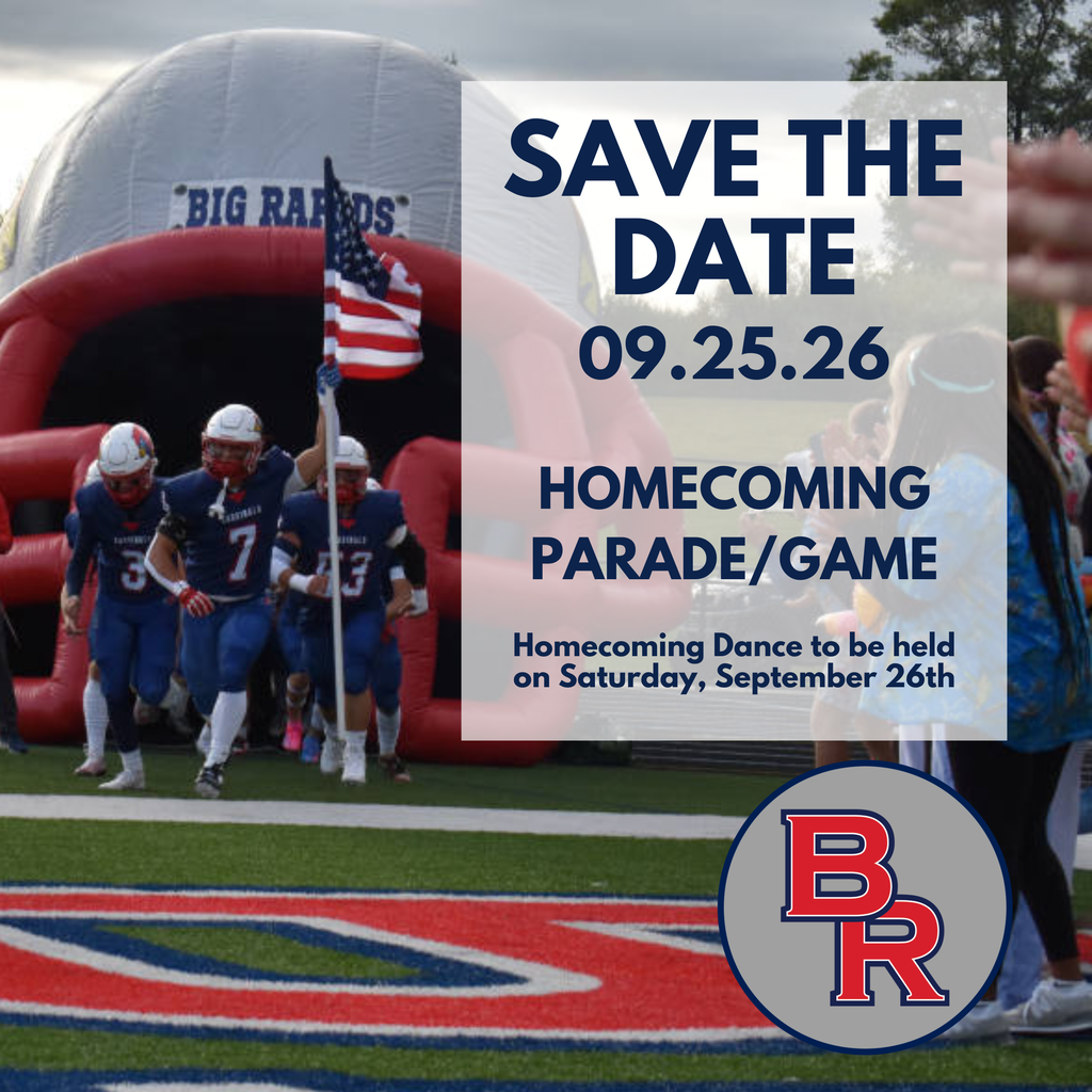Save the Date -9-25-2026 - Homecoming Parade/game, Homecoming Dance to be held on Saturday, September 26, BR logo