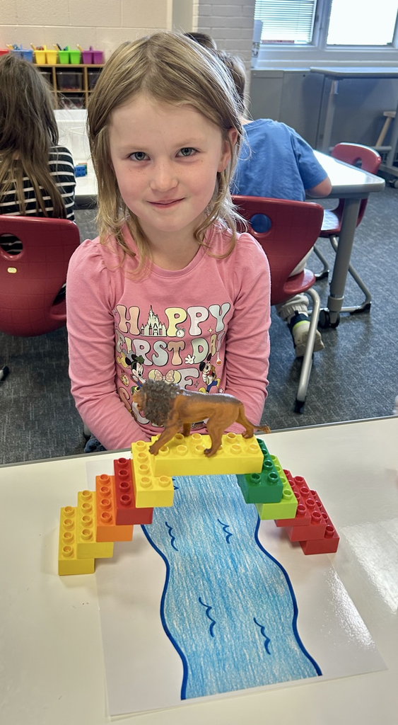 student bridge made of toys 