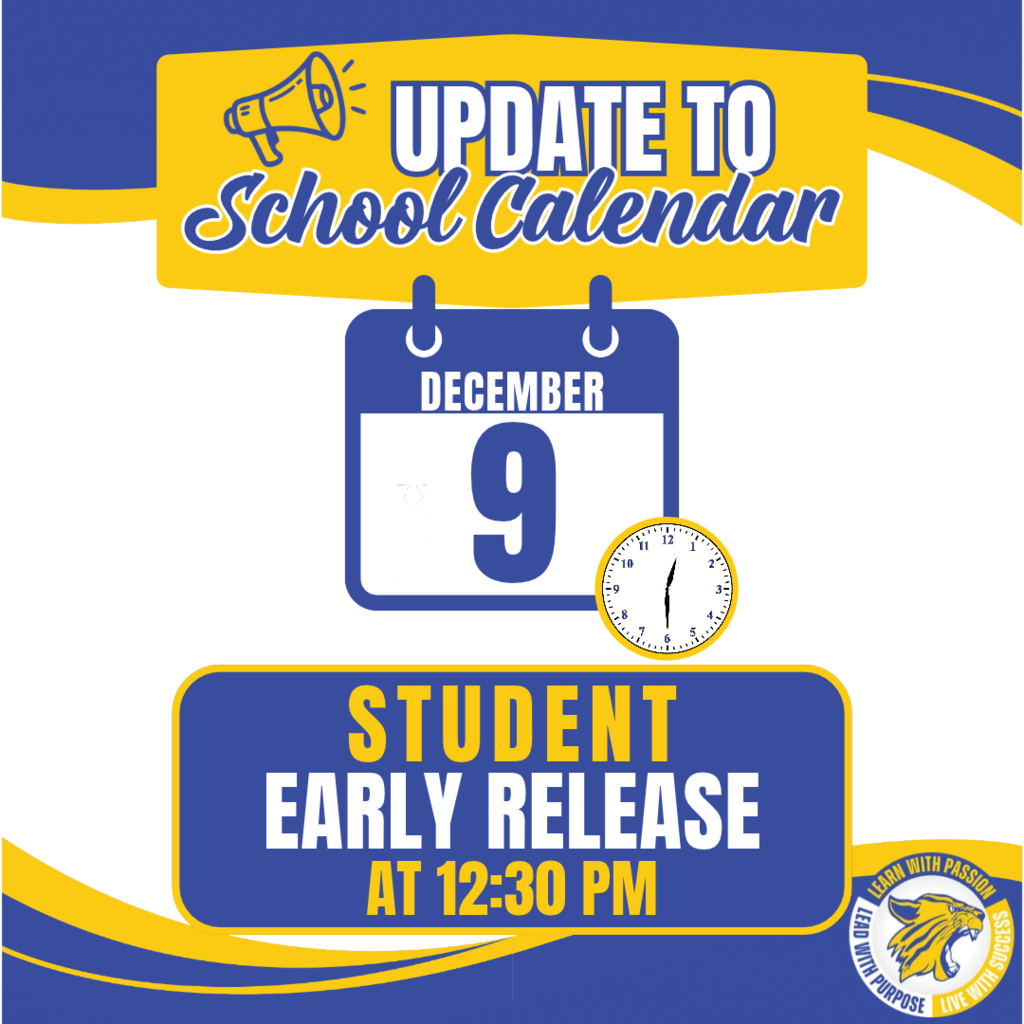 GRAPHIC School calendar update- Dec 9 Early Release
