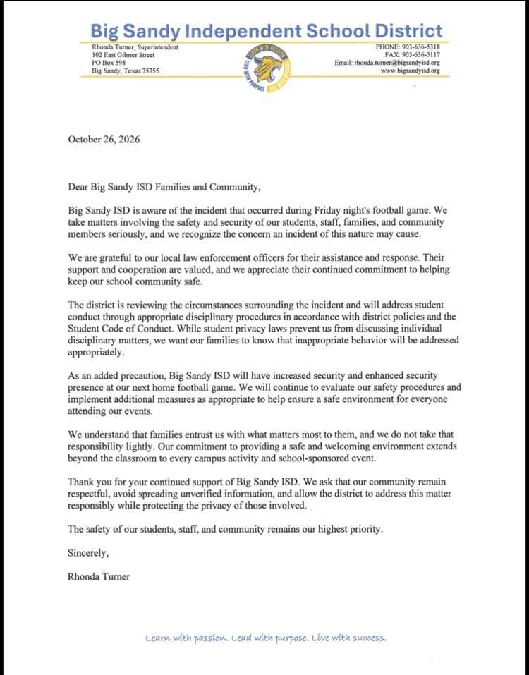 Letter from BSISD