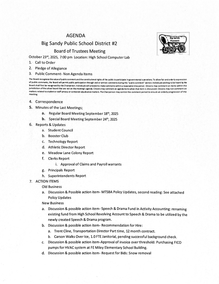 addition to Action Item new business e.