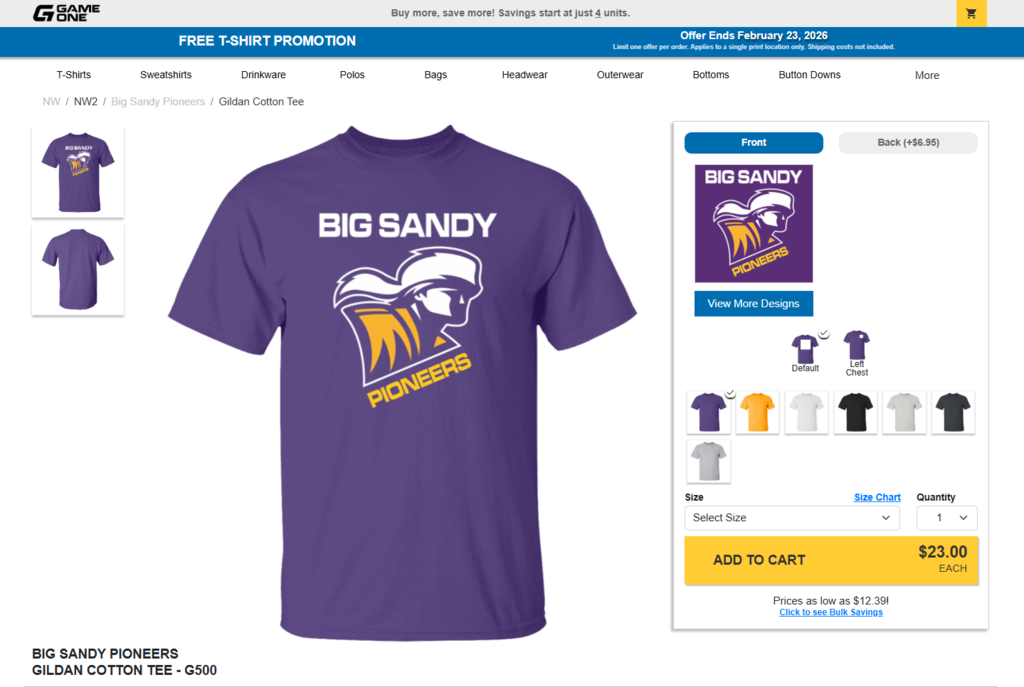 Big Sandy Pioneers clothing available for sale