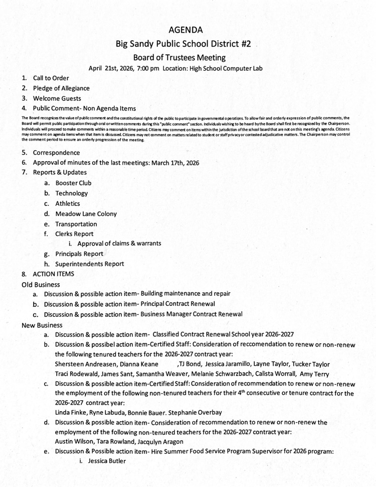 April 21 2026 board mtg agenda