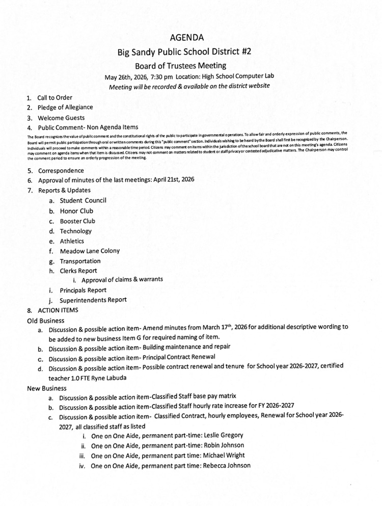 regular May meeting agenda 