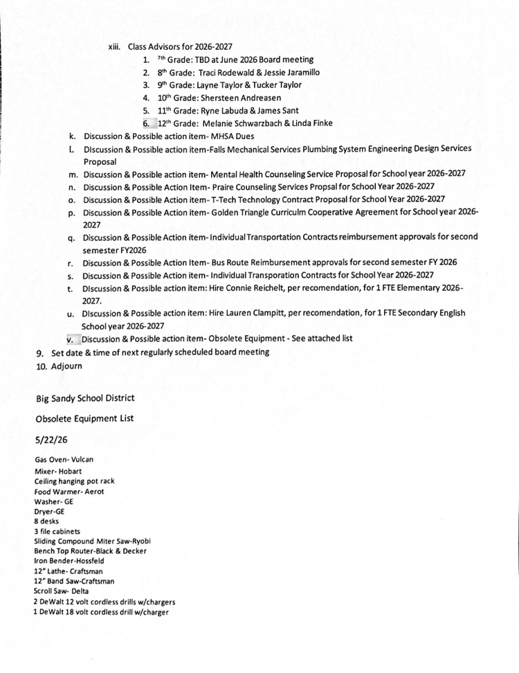 Regular May meeting agenda 