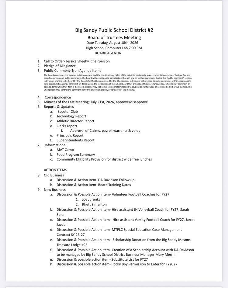 August agenda