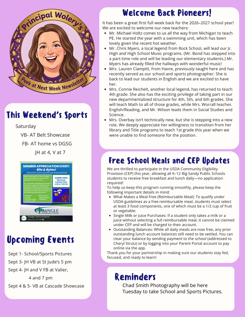 Principal Wolery's Peek at Next Week