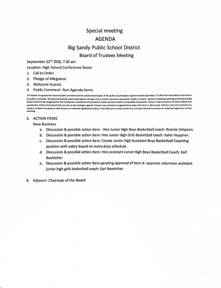 special meeting agenda 09/22/2026
